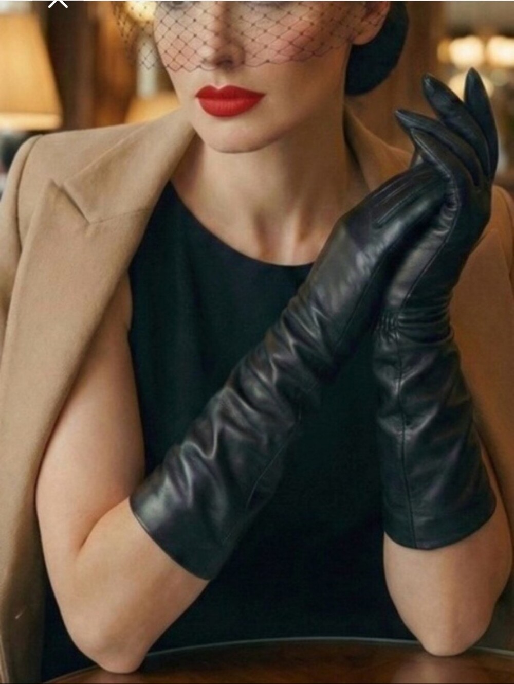 Long Black Leather Opera Gloves